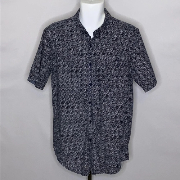 Carbon 100% Cotton Short Sleeve Navy & White Button Down Casual Shirt - Large - Picture 1 of 7